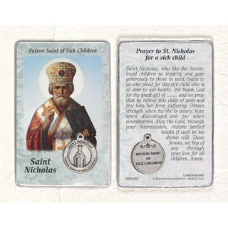 Bulk St. Nicholas Prayer Card with Medals - Healing Saint for Sick Children