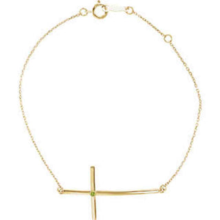 14K Gold Peridot Sideways Cross Bracelet