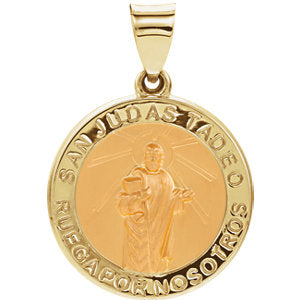 14K Gold 18 MM Hollow Round Spanish St. Jude Medal