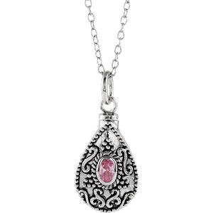 Sterling Silver October Birthstone Tear Ash Holder 18" Necklace