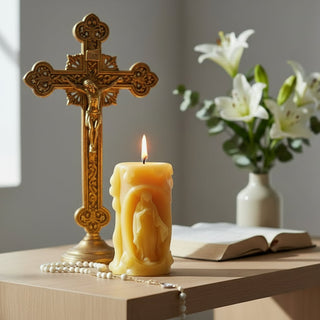 Virgin Mary Catholic  Beeswax Prayer Candle
