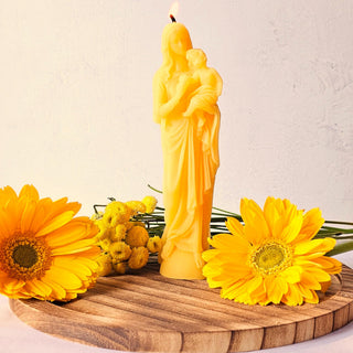 100% Beeswax Pillar Candle Virgin Mary and Child