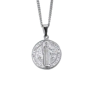 1-inch Silver-plated Stainless Steel St. Benedict Medal Necklace - Buy 1, Get 1 FREE!