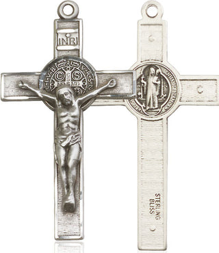 Silver Saint Benedict Crucifix Cross Necklace
