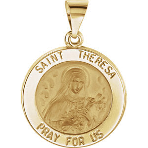 14K Gold 18 MM Round Hollow St. Theresa Medal  11/16