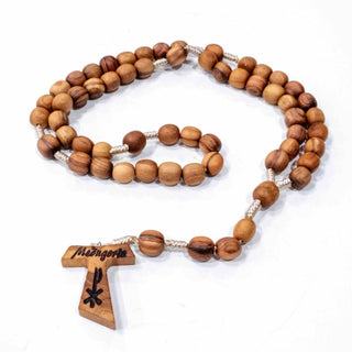 Handmade Medjugorje Olive Wood Tau Cross Rosary - main product image | CatholicShop.com
