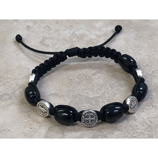 4-pack - Black Wood with Saint Benedict Medals Slip Knot Bracelet