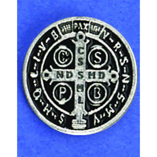 6-pack - Saint Benedict Lapel Pin - Silver Tone Black Enamel