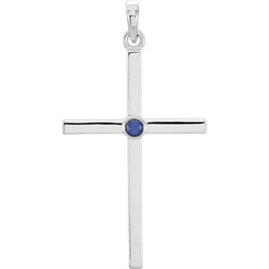 14K White Blue Sapphire Cross 30.6x16.6 MM Pendant