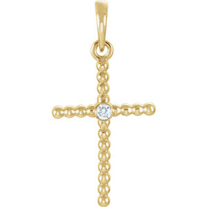 14K Gold .02 CTW Diamond Beaded Cross Pendant