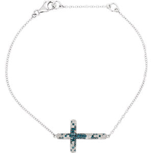 14K White 3/8 CTW Diamond Sideways Cross 8" Bracelet