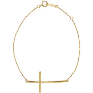 14K Gold Diamond Sideways Cross Bracelet