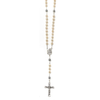 St Christopher - Glass Faux Pearl Rosary