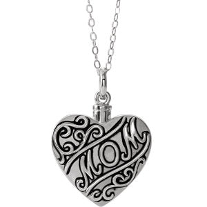 Sterling Silver "Mom" Heart Ash Holder 18" Necklace