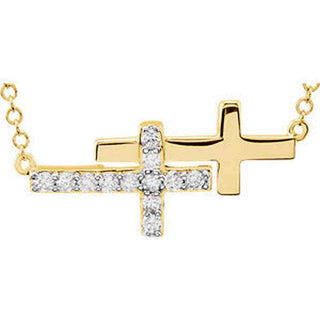 14K Gold 1/5 CTW Diamond Double Sideways Cross 18" Necklace