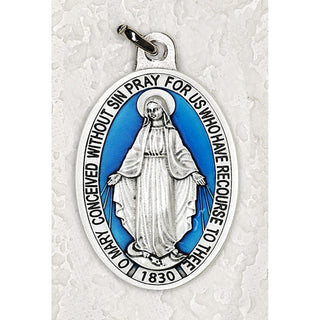 Bulk Miraculous Mary 1-1/2 Inch Oval Blue Enamel Medal