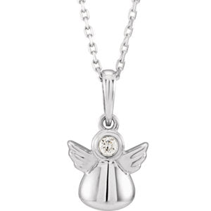 14K White .03 CT Diamond Youth Angel 15" Necklace