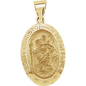 14K Gold 19x13.5 MM Oval St. Christopher Hollow Medal