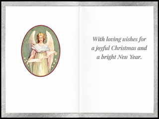 The Nativity Sepia Madonna and Child Foil Christmas Cards, Set of 10: inside of the card, silver foil greeting