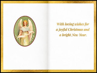 Christ Child with White Doves Foil Christmas Cards, Set of 10: inside of the card, gold foil greeting
