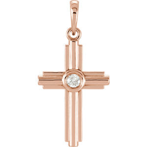 14K Rose .06 CTW Diamond Cross Pendant