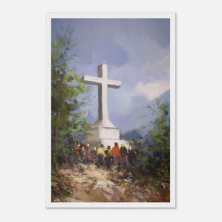 Pilgrims at the White Cross Framed Print - view 2