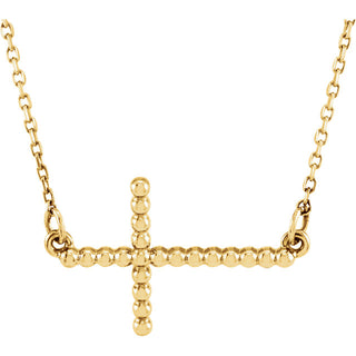 14K Sideways Beaded Cross with 16.5" Necklace
