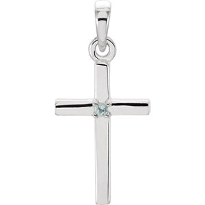 14K White 19.2x9 MM Aquamarine Cross Pendant