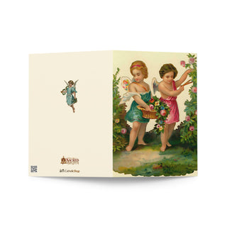 Thank You Card - Cherubs with Roses Vintage Angels: outside