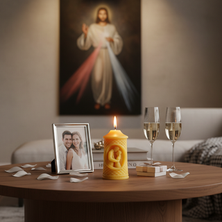 100% Pure Catholic Prayer Beeswax Candle – Couple Embrace Design