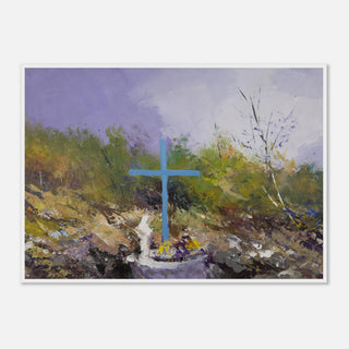 Abstract Teal Cross Landscape Framed Print