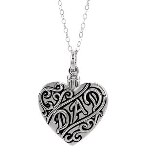 Sterling Silver "Dad" Heart Ash Holder 18" Necklace