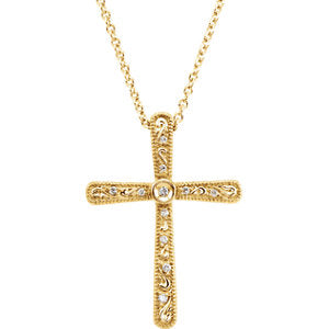 14K Gold .05 CTW Diamond Cross 18" Necklace