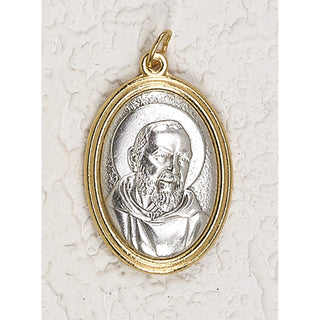 Bulk Saint Pio of Pietrelcina Gold and Silver Toned 1.5 inch Oval Medal with Pray for Us on back