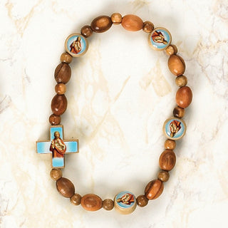 6-pack - Sacred Heart - Italian Olive Wood Stretch Bracelets