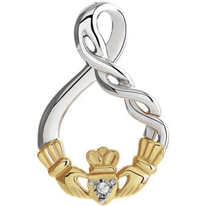 Sterling Silver & 10K Yellow .01 CT Diamond Claddagh Pendant