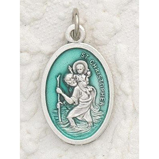 25-Pack - Saint Christopher Green Enamel Pendant