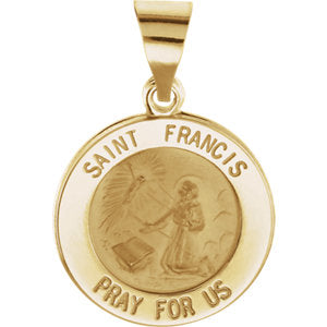 14K Gold 15 MM Round Hollow St. Francis Medal
