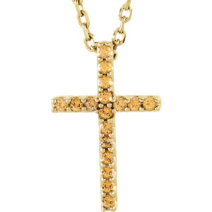 14K Gold Honey Topaz Cross 16" Necklace
