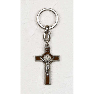 6-pack - Brown Enamel Saint Benedict Classic Cross Key Chain