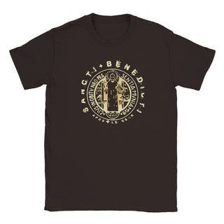 St. Benedict Medal Gold on Black T-Shirt - view 7