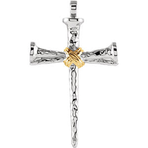 Sterling Silver & 14K Gold Nail Cross Pendant