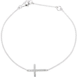 14K White 1/5 CTW Diamond Sideways Cross 8" Bracelet