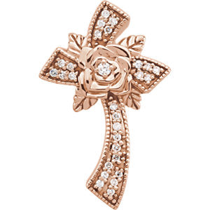 14K Rose 1/6 CTW Diamond Floral-Inspired Cross Pendant