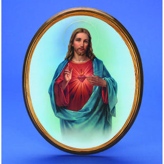 Large Oval Wooden Sacred Heart Plaque- 17" Boxed