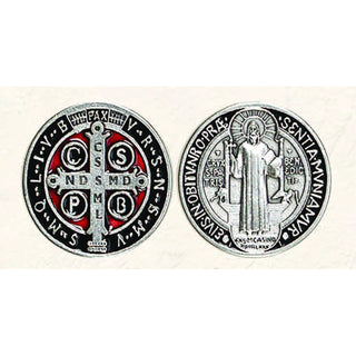 6-pack - St Benedict Token - Silver tone with Black and Red