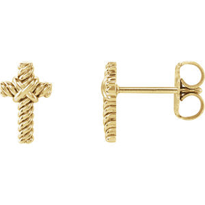 14K Gold Rope Cross Earrings