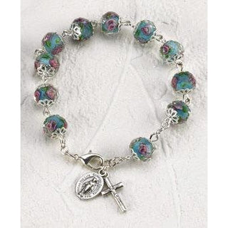 Light Blue Crystal Rose Bracelet with Hand Painted
