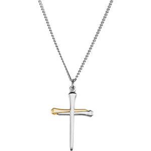 14K Gold Gold-Plated Sterling Silver Nail Cross 24" Necklace