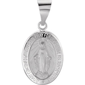 14K White 15x11.5 MM Oval Hollow Miraculous Medal